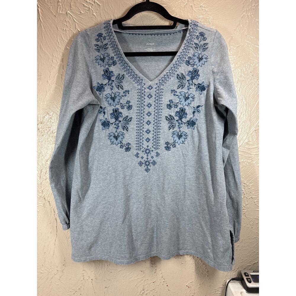 J.Jill Pure Jill Floral Embroidered V-Neck‎ Tunic Womens Size Small Bohemian